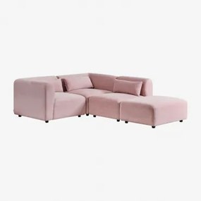 Divano Angolare Componibile In 3 Pezzi Con Pouf Fogler Velluto A Coste Rosé - Sklum