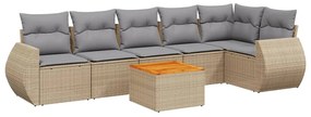 Set divani da giardino 7 pz con cuscini beige in polyrattan