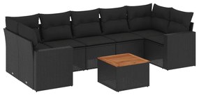 Set Divani da Giardino con Cuscini 8 pz Nero in Polyrattan