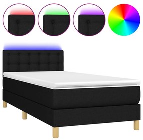 Letto a molle con materasso e led nero 90x190 cm in tessuto