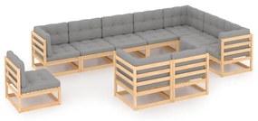 Set divani da giardino 10 pz con cuscini legno massello di pino