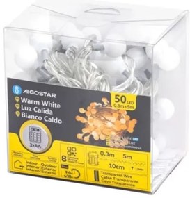 Aigostar - Catena LED natalizia da esterno 50xLED/3xAA/8 funzioni 5,3 m IP44 bianco caldo