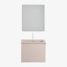 Set Mobili Da Bagno In Legno Macrae Con Lavabo Integrato Beige Lino & Rectangular Led (60x70) Tasmin & Bianco ↑20 Cm & ↔︎ 60 Cm - Sklum