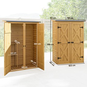 Capanno Armadio Porta Attrezzi da Giardino 115x53x156 cm con Ripiani Interni in Legno di Abete Marrone...