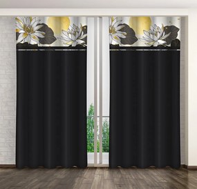 Tenda classica nera con stampa di fiori di loto Larghezza: 160 cm | Lunghezza: 270 cm