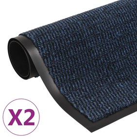 Tappeti Antipolvere 2 Pz Rettangolari Trapuntati 40x60 Cm Blu /