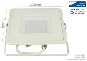 Faro Led Flood Light 50W IP65 Bianco Freddo Super Slim 28mm Carcassa Bianca Samsung Garanzia 5 Anni SKU-411