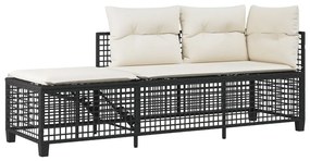 Set divani ad angolo 3 pz con cuscini in polyrattan nero