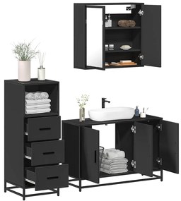 Set Mobili Da Bagno 3 Pz Nero İn Legno Multistrato /