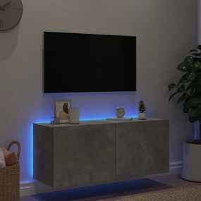 Mobile TV a Parete con Luci LED Grigio Cemento 100x35x41 cm
