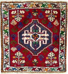 Shiraz Tappeto 60 x 50 Rosso (Iran) Annodato A Mano