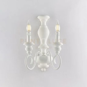 Applique in legno e ferro laccato bianco shabby 2 luci cascina