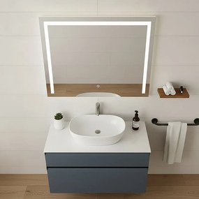 Mobile da bagno sospeso sotto lavabo L 79.5 x H 60 x P 45.5 cm blu opaco, 2 cassetti Fusion