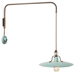 Applique Vintage Country Ferro E Ceramica Azzurro 1 Luce E27 40Cm