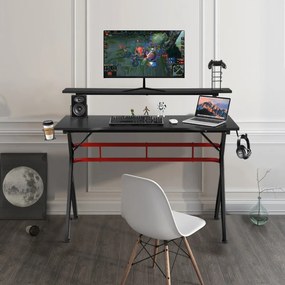 Costway Scrivania da gaming con porta bicchiere gancio per cuffie e mensola, Postazione da gaming professionale per casa e ufficio