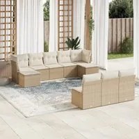 Set Divano da Giardino 10 pz con Cuscini Beige in Polyrattan 3250127