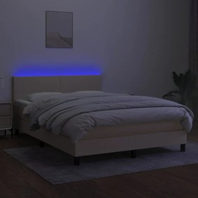 Letto a molle con materasso e led crema 140x190 cm in tessuto