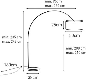 Lampada ad arco in acciaio con paralume in tessuto nero 50 cm - XXL