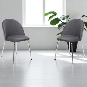 Sedia da pranzo in velluto Grigio Scuro con gambe in metallo Cromo - PARIS 2 sedie