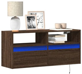 Mobile Tv A Parete Con Luci Led Rovere Marrone 100x31x45 Cm /