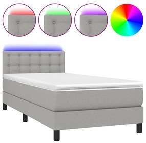 Letto a molle materasso e led grigio chiaro 80x200 cm tessuto