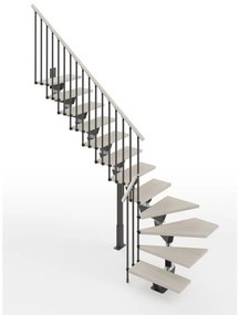 Scala a rampa ¼ di giro Vida IRIS, larghezza 70 cm, struttura in acciaio grigio antracite, gradini in legno faggio, colore bianco
