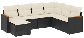 Set Divani da Giardino con Cuscini 7pz Nero Polyrattan