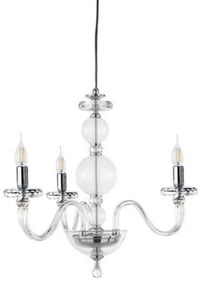 Lampada a sospensione BACH 50 cm senza paralume in vetro trasparente 3 LUCI CROMO