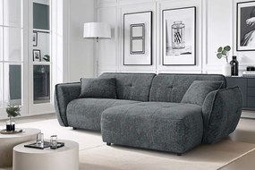 Divano angolare grigio scuro (con penisola a destra/con chaise lounge) con rivestimento in ciniglia Nelia – Ropez