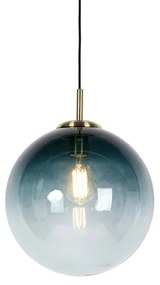 Lampada a sospensione Art Déco in ottone con vetro blu oceano 33 cm - Pallon