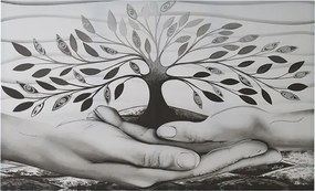 Quadro tela moderno 80x160 cm Albero Della Vita con dettagli in argento