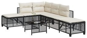 Set divani ad angolo 3 pz con cuscini in polyrattan nero