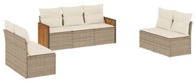 Set Divani da Giardino 7 pz con Cuscini Beige in Polyrattan