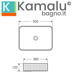 Kamalu - lavabo da appoggio rettangolare 50 cm scanalato | kls-5000r