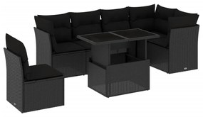 Set divani da giardino con cuscini 7pz nero polyrattan