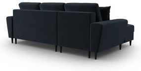 Divano angolare blu scuro allungabile e con contenitore (con penisola a sinistra/con chaise lounge) con rivestimento in velluto Kyoto – Cosmopolitan Design