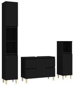 Set mobili da bagno 3 pz nero in legno multistrato