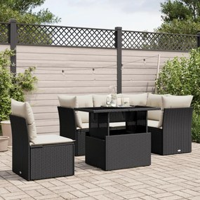 Set divano da giardino 6 pz con cuscini nero in polyrattan