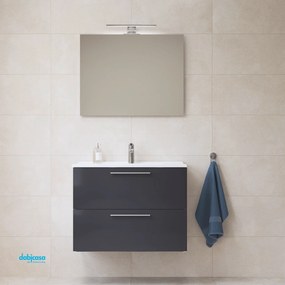 Mobile Bagno Sospeso "Mia" Da 80 Cm Composto Da Due Cassetti Lavabo E Specchio Finitura Antracite