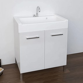 Lavatoio a Terra 60x50 Due Ante Con Vasca Xilon "Lavarredo" Bianco Lucido/Bianco Opaco