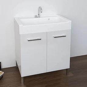 Lavatoio a Terra 60x50 Due Ante Con Vasca Xilon "Lavarredo" Bianco Lucido/Bianco Opaco
