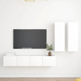 Set Mobili Porta Tv 4 Pz Bianco İn Legno Multistrato /