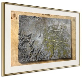 Poster  Raised Relief Map: Munich  Cornice Quadri Cornice d'oro con passe-partout, Larghezza x Altezza Home decor 90x60