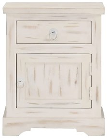 Comodino bianco 40x30x50 cm in legno massello di mango