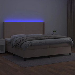 Giroletto molle materasso e led cappuccino 200x200cm similpelle