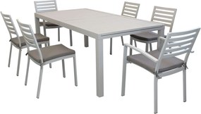 DEXTER - set tavolo in alluminio cm 200/300 x 100 x 74 h con 4 sedie e 2 poltrone Dexter