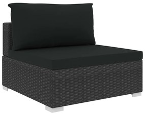 Set divani da giardino 5 pz con cuscini in polyrattan nero
