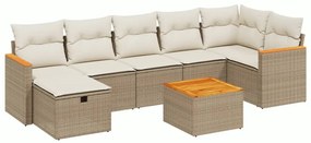 Set divano da giardino 8 pz con cuscini beige in polyrattan