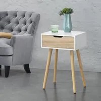 Comodino stersund con Cassetto - Bianco / Effetto Rovere [en.casa]