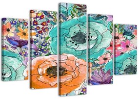 Quadro su tela 5 pannelli Fiori colorati astratti